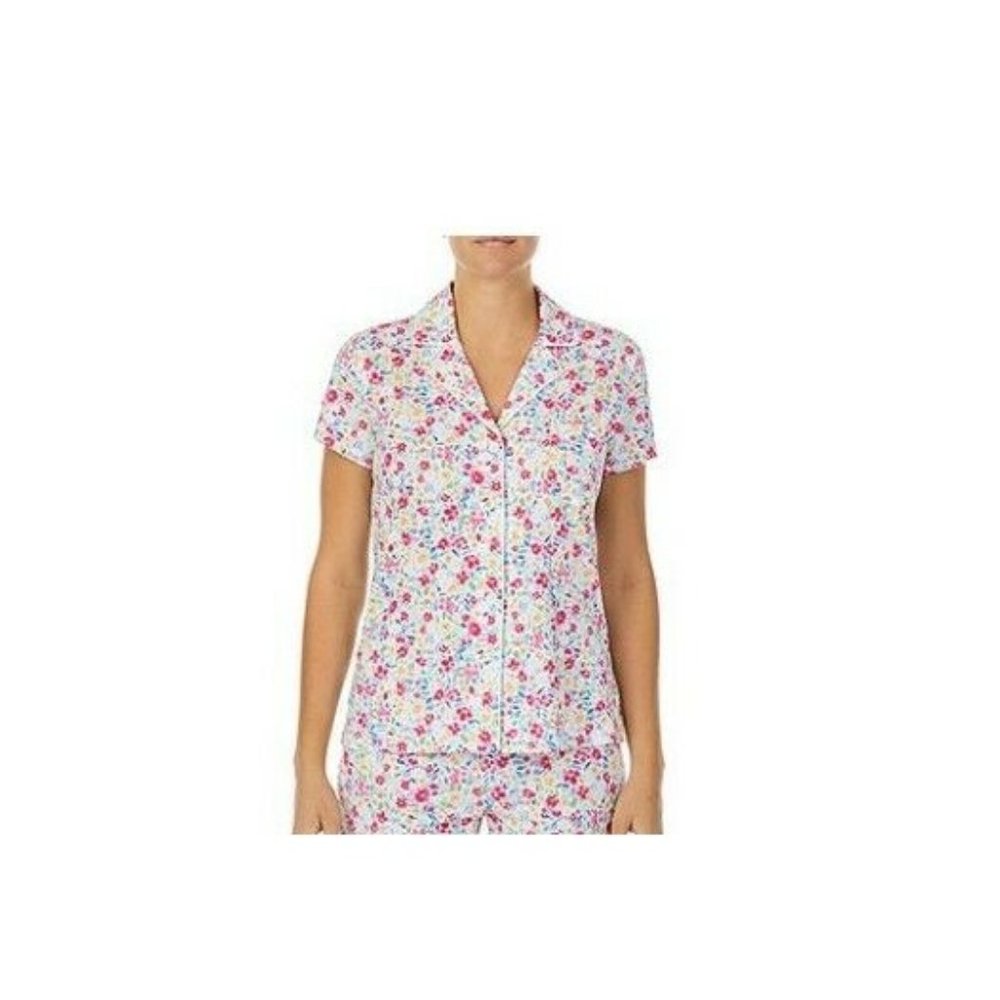 Lauren Ralph Lauren Womens Pajama Top M Floral Print Button Up Soft NWT